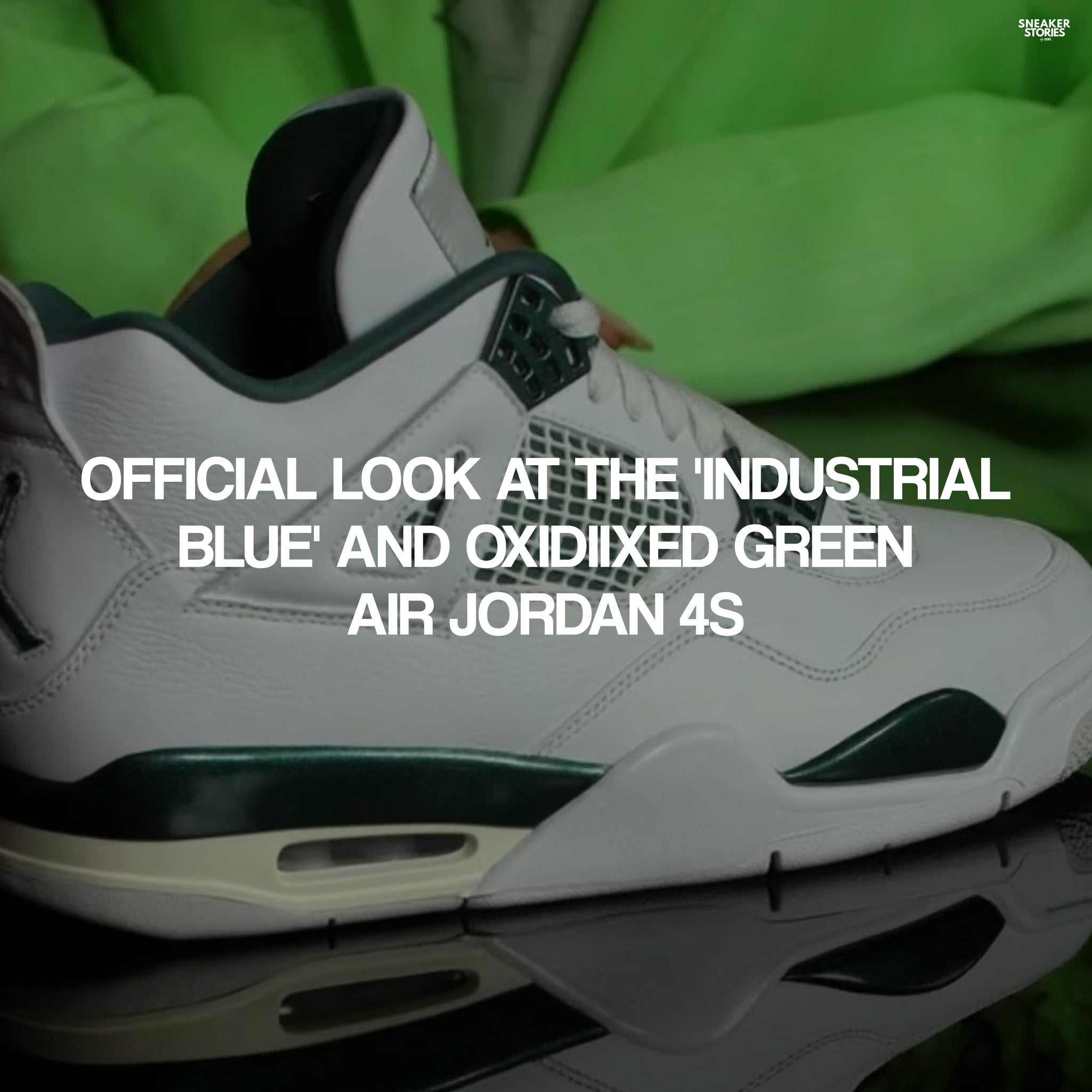 Official Look at the 'Industrial Blue' and Oxidiixed Green Air Jordan 4s
