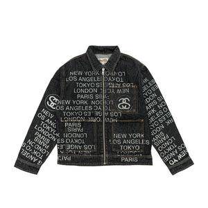 Stussy Zip Work Jacket City Link Denim Washed Black