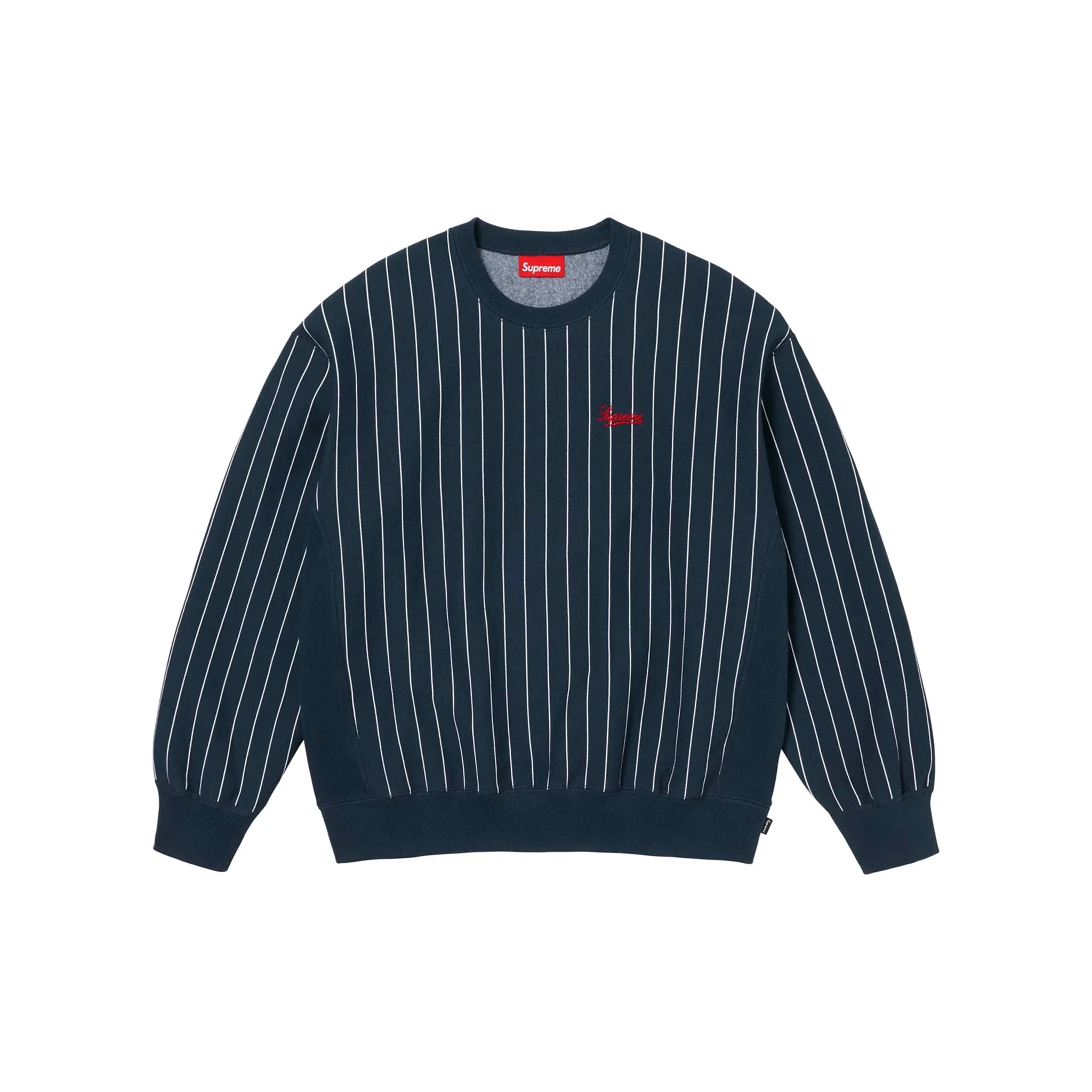 Supreme Pinstripe Crewneck Navy – Story Cape Town