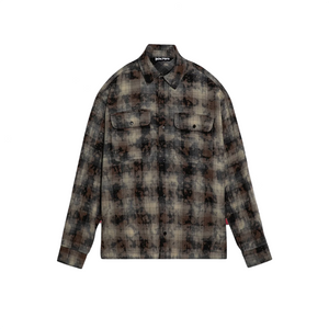 Palm Angels Checked Curved Logo Over Shirt Grey/Off White