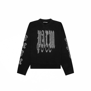 Palm Angels New Gothic Studded Crew Black Silver